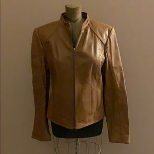 Brown leather coat